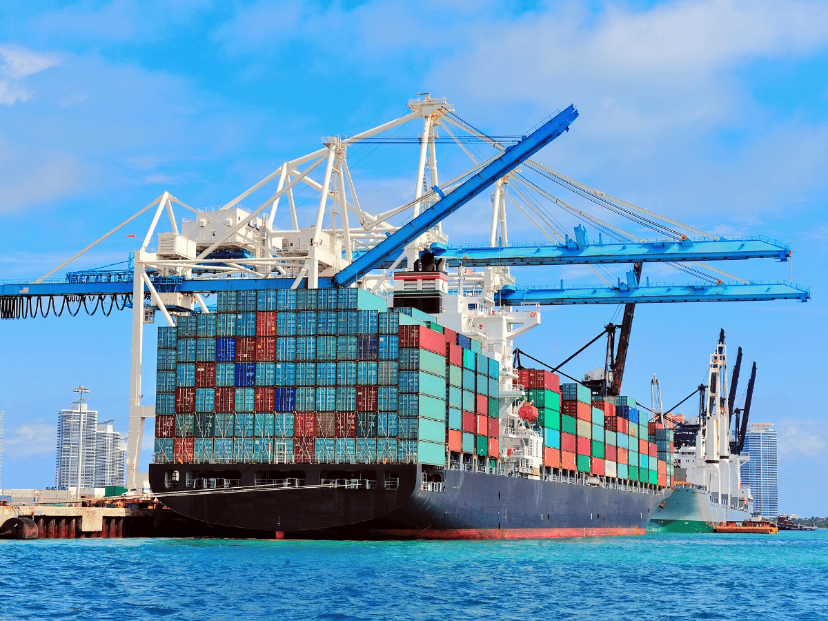 Blue Ocean Vessel In Port